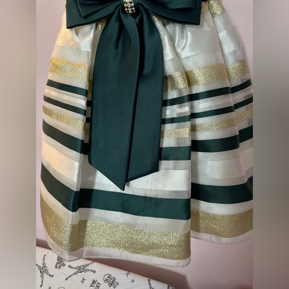 Rare Editions White and Green Formal Kids Dress - Picture 2 of 5